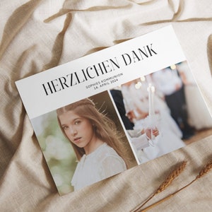 Personalisierte Dankeskarte zur Kommunion für Jungen • Vorlage zum Ausdrucken • Dankeschön zur Kommunion Konfirmation • A6 • Modernes Design