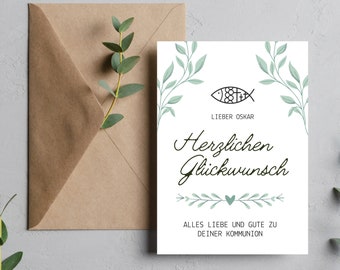 Personalized congratulations card for communion for boys & girls • Template to print • Gift for communion child • Card A6