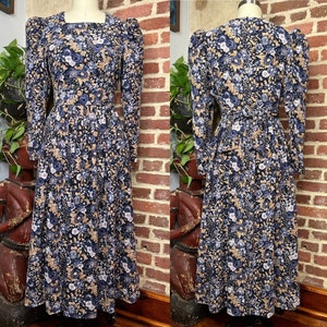 Vintage Laura Ashley Dress in Blue Floral Print Corduroy Size 4