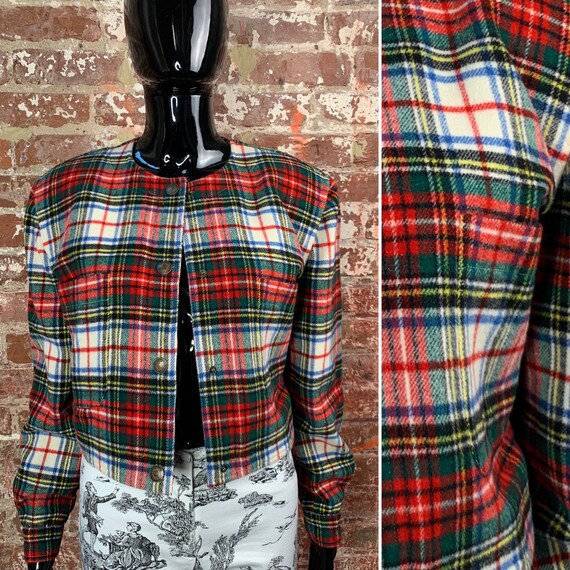 Vintage 70s Italian Wool-blend Cropped Tartan Jack