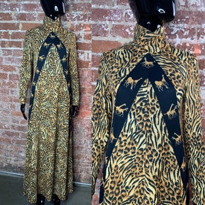 Vintage Union Made Stella Fagin Maxi Dress Featuring Animal Print and Giraffes Size 12