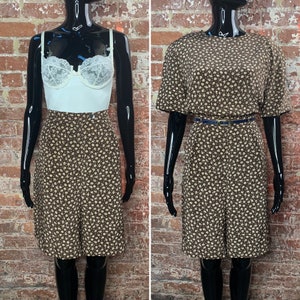 Vintage 80s Matching Shorts and Top Set in Chocolate Brown and Cream by Augustus - Size 12