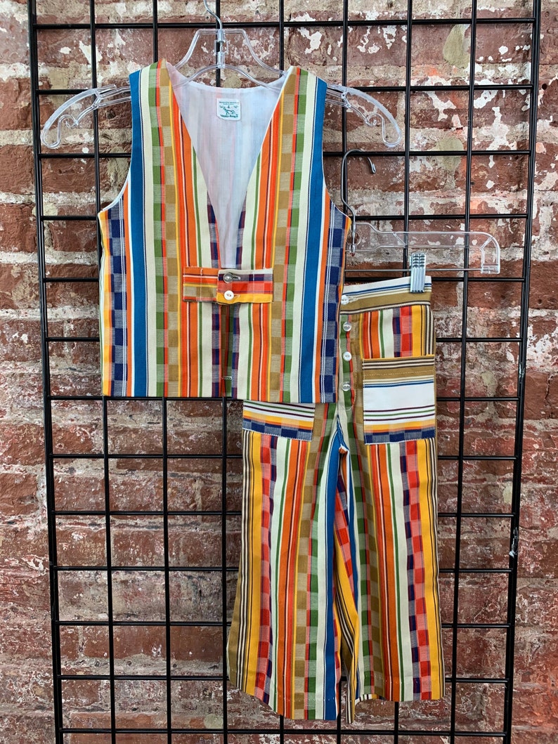 Size 4 Vintage 70s Vest and Back Elastic Trousers by Buster Brown