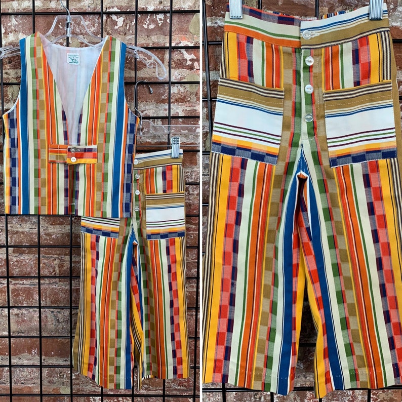 Size 4 Vintage 70s Vest and Back Elastic Trousers by Buster Brown