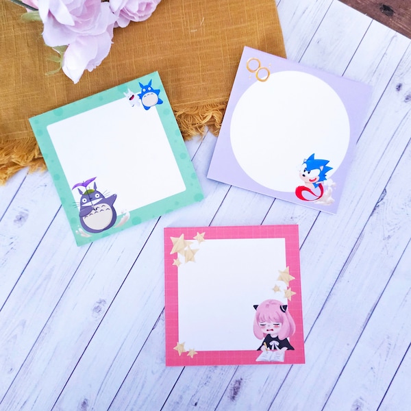 Handmade Cute Memo Pad / Anime To-do List / Kawaii Stationery / Writing Pad / Video Game Memo List / Sonic / Totoro / Anya