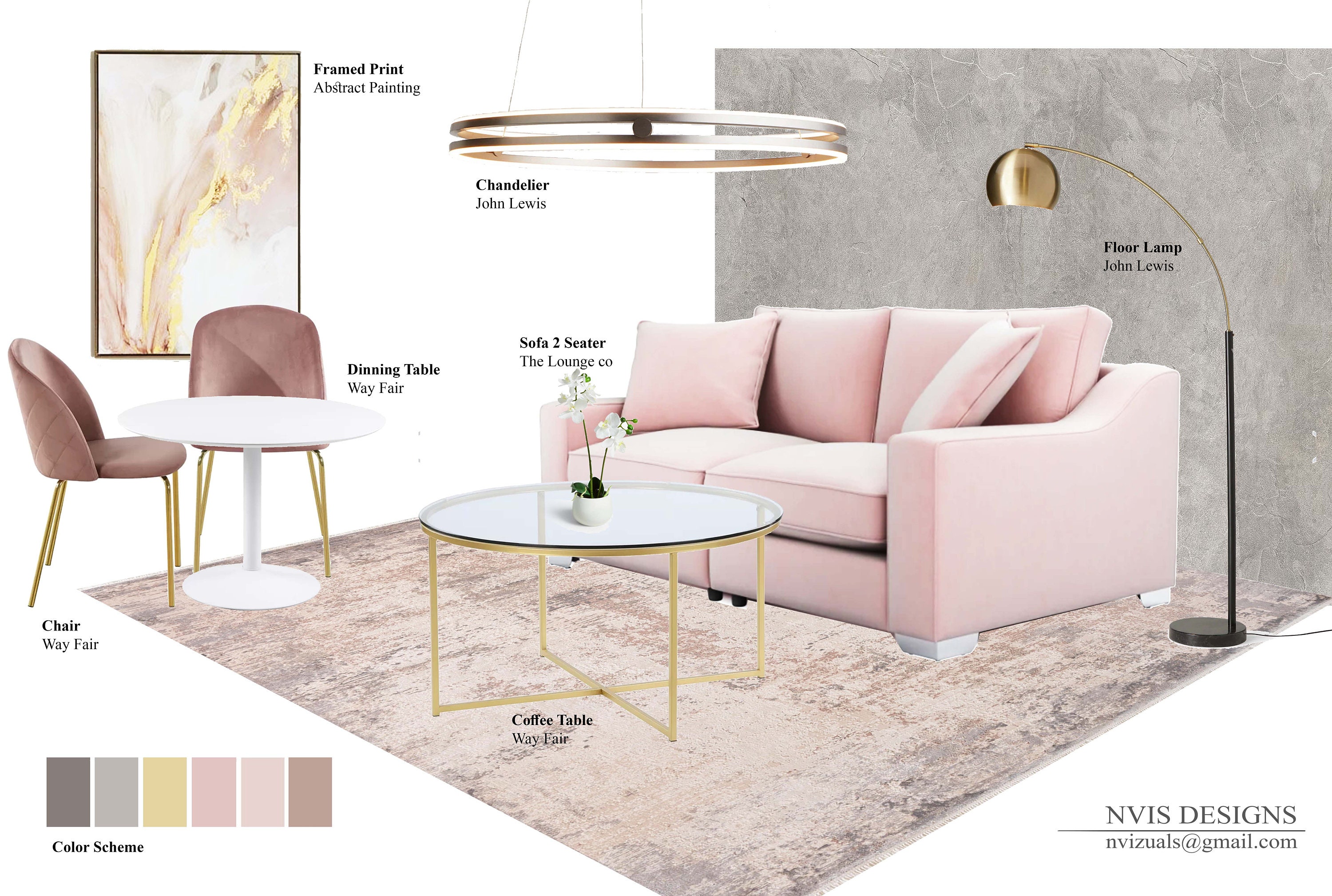 Custom Interior Design I Mood Board I Furniture Layout I Shopping List