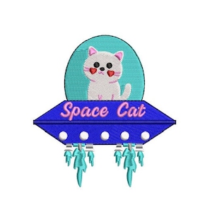Space cat embroidery design, cat in outer space