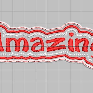 Puede incluir: Parche bordado rojo con la palabra "Amazing" en un contorno blanco.