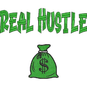 Design del ricamo Real Hustle, design della borsa dei soldi, design del carattere dei graffiti