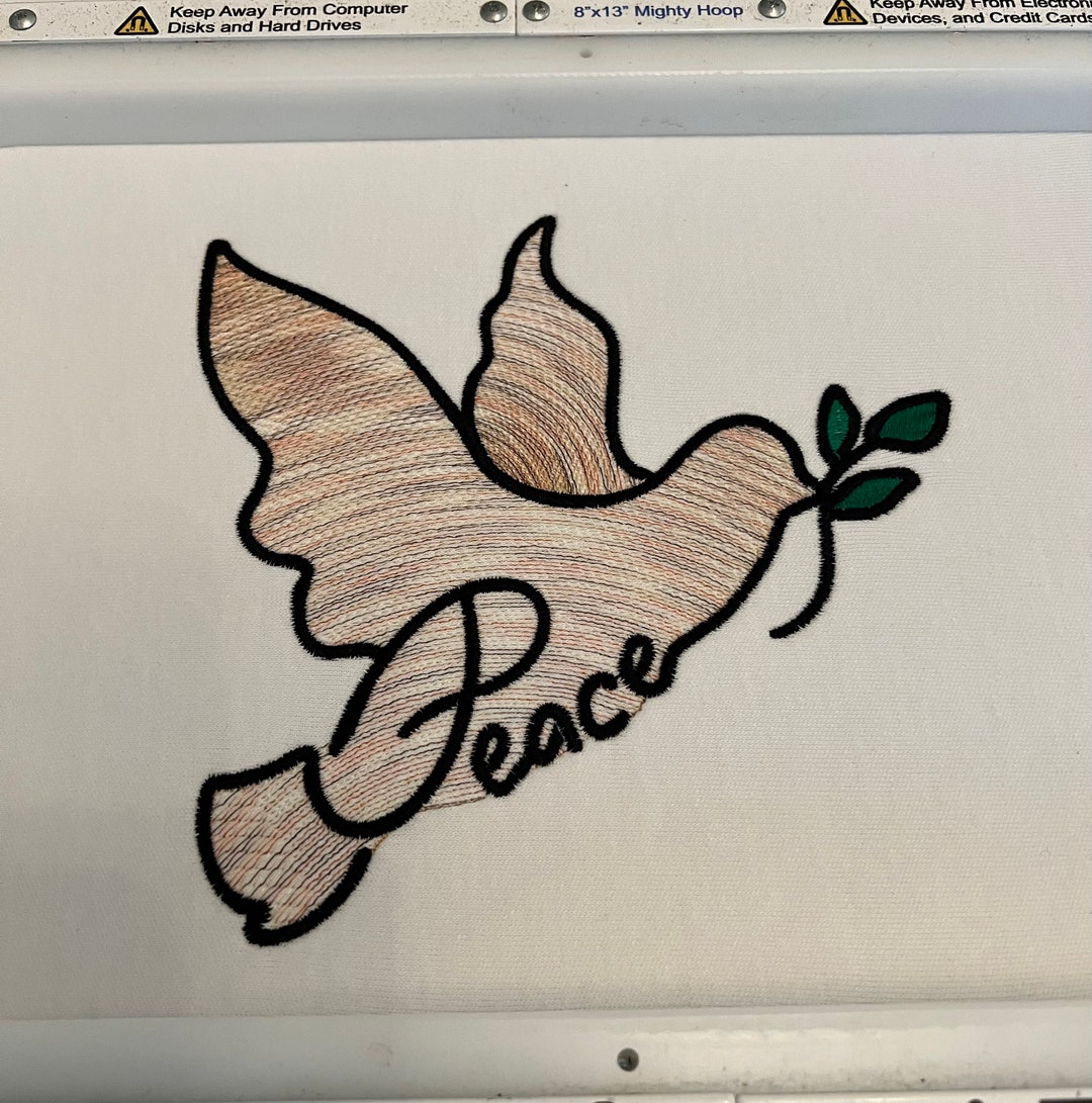 Embroidered Dove With Olive Branch and Peace Lettering in the Outline ...