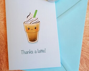 Thank you card, Thanks a Latte card, A6 Card and envelope, business thank you card