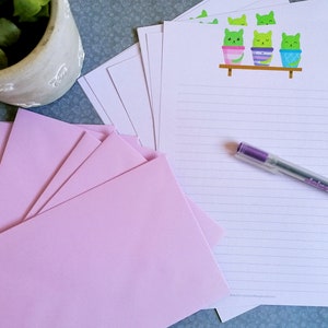 Cute letter writing paper, Cat writing paper, cactus stationery, 120 gsm paper, paper and envelope set, penpal supplies, Penpal stationery