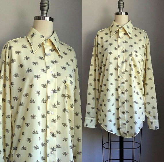 1970’s Men’s Heraldic Coat of Arms Print Shirt Siz