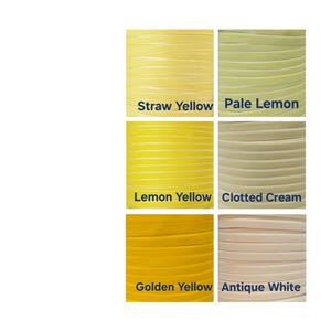 Pu&ograve; includere: Immagine che mostra sei campioni di colore in tonalit&agrave; gialle e bianco sporco. I campioni sono etichettati con nomi come "Giallo Paglia", "Limone Pallido", "Giallo Limone", "Panna rappresa", "Giallo Oro" e "Bianco Antico".