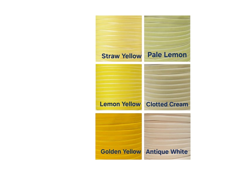 Pu&ograve; includere: Immagine che mostra sei campioni di colore in tonalit&agrave; gialle e bianco sporco. I campioni sono etichettati con nomi come "Giallo Paglia", "Limone Pallido", "Giallo Limone", "Panna rappresa", "Giallo Oro" e "Bianco Antico".
