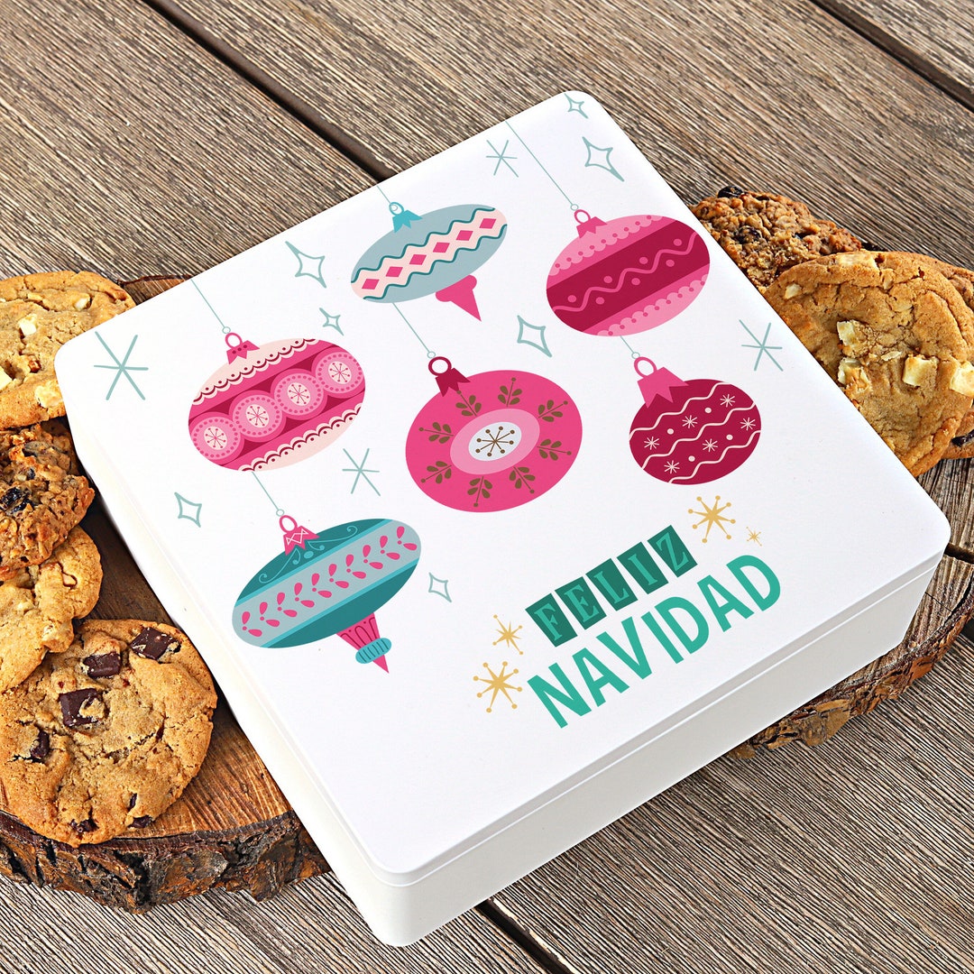 Christmas Cookie Tin feliz Navidad Print Holiday Cookie Tin Custom ...