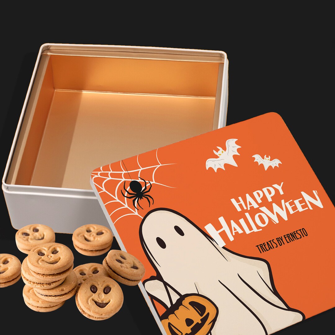 Halloween Cookie Tin Halloween Treat Box Trick or Treat Ghost Holiday