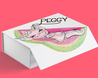 Personalized Gift box, Custom gift box, Dragon Unicorn, Reusable Gift Packaging, Custom Gift Wrapping, Monogram