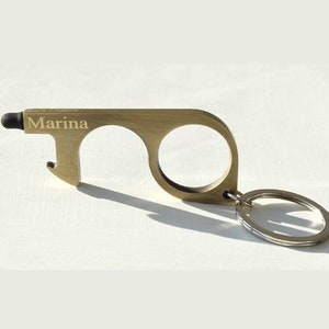 Bronze Personalized Engraved Key Chain+Cell Phone Touch Stylus+Bottle Opener+Door Opener+Button Pusher+Anti-Bacterial GermFree Tool+Key Ring