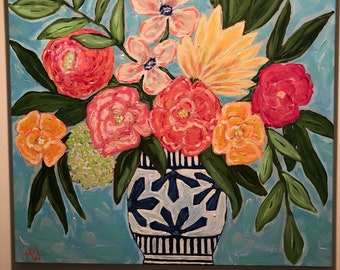 Big Flowers fill a Chinoiserie Vase painting