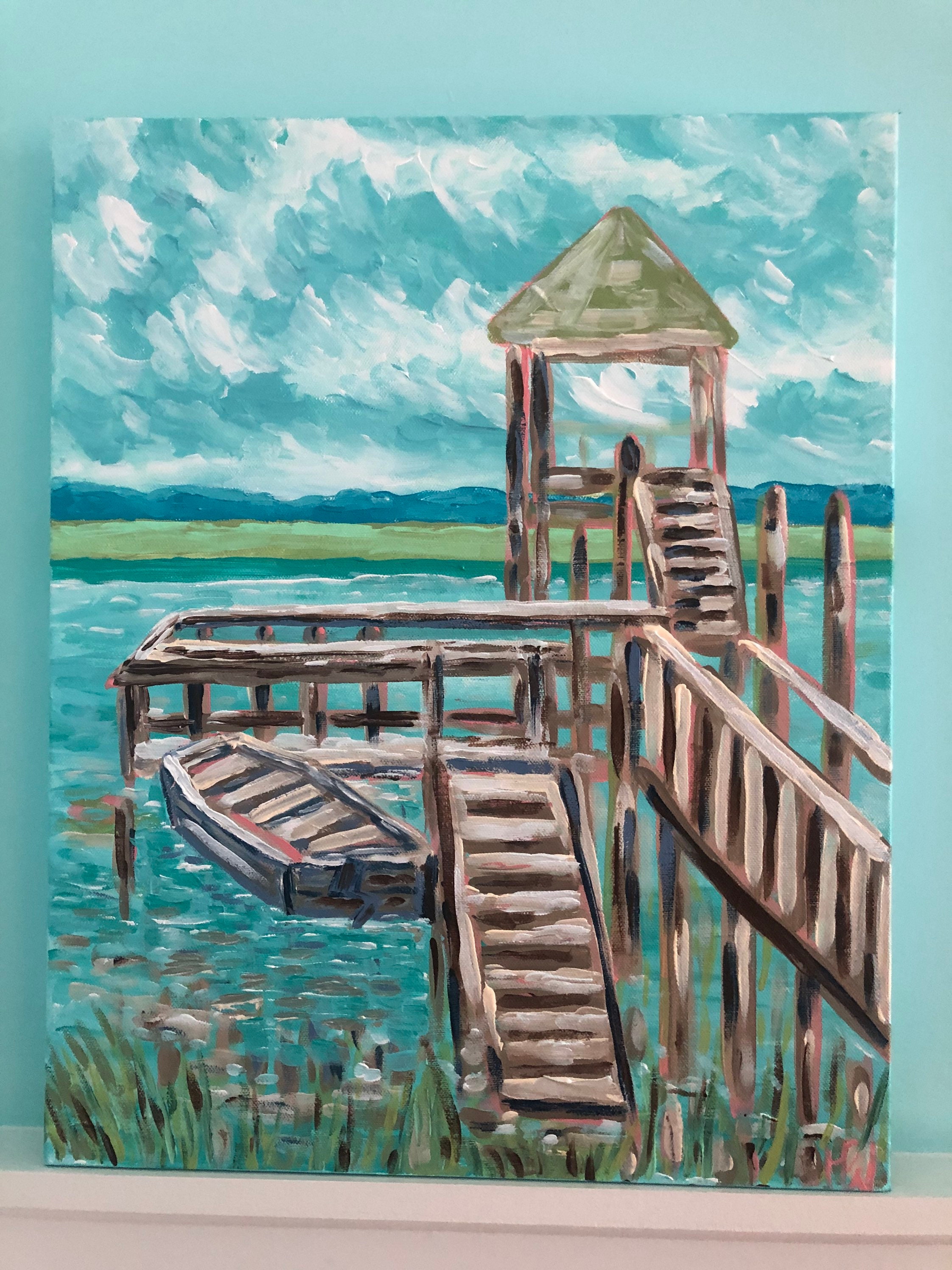 Boat Dock of Aquas on the Marsh Painting Etsy