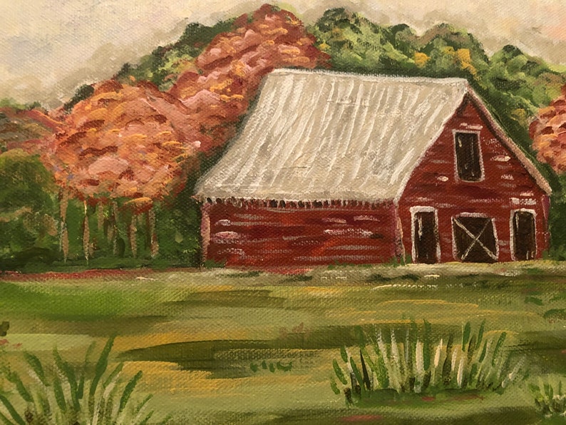 Landscape Art Country Home Decor Barn Painting Americana Barn Etsy