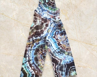 Tie Dye Jumpsuit with Pockets ~ Boho Ice Dyed Womens XL Festival Jumper