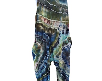 Tie Dye Jumpsuit with Pockets ~ Ice Dyed Harem Romper Size Large