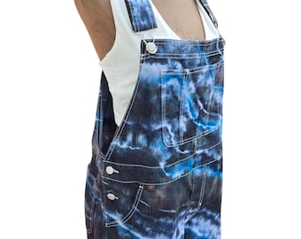 Tie Dye Bib Overall Shorts ~ Womens L Ice Dyed Geode Festival Y2K Shortalls