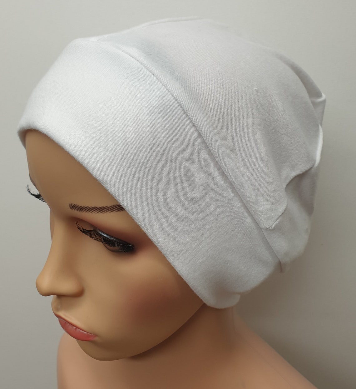 White chemo head wear cancer patient beanie jersey stretchy Etsy