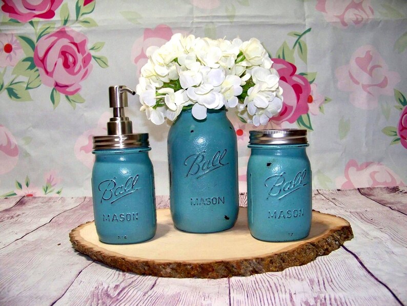 Rustic Farmhouse Mason Jar Bathroom Set Etsy