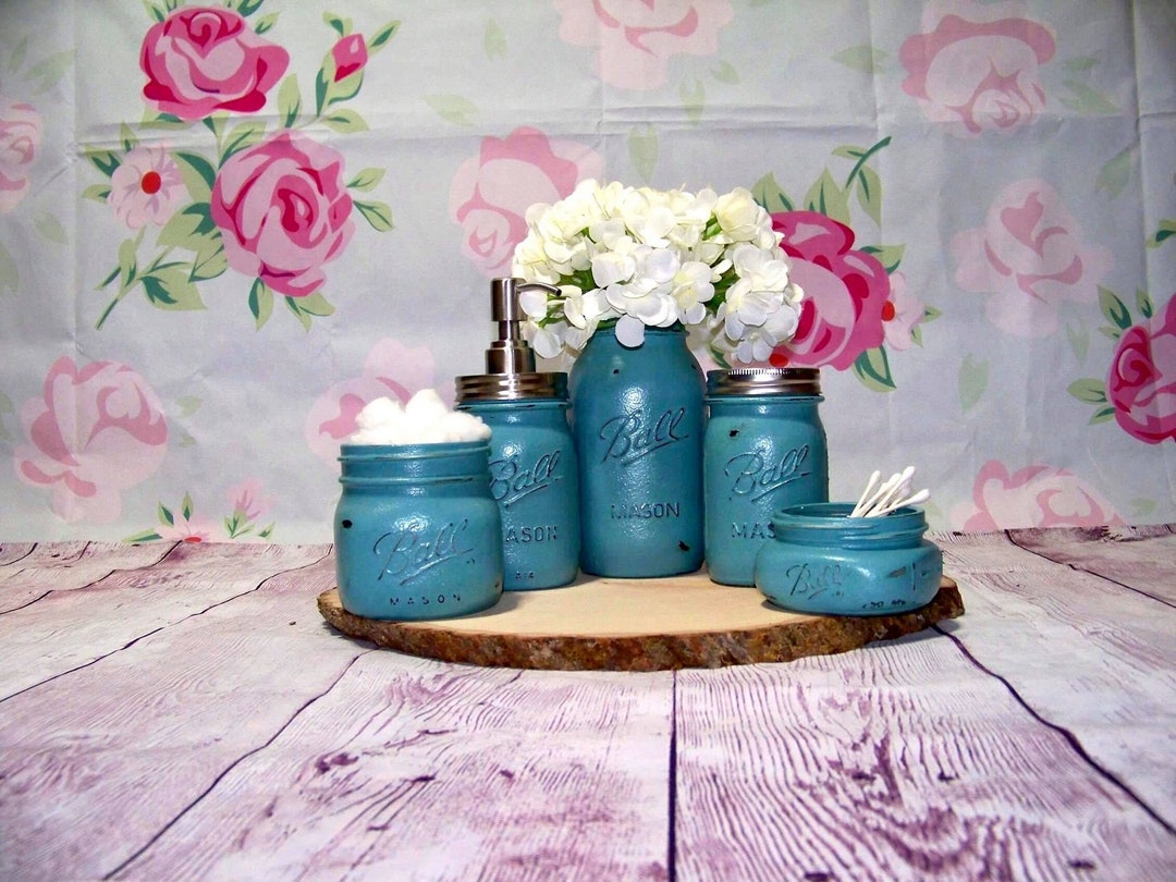 Rustic Farmhouse Mason Jar Bathroom Set Etsy