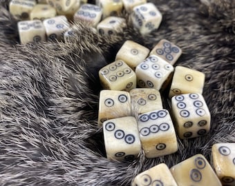 Medieval Bone Dice Set (qty 5) - Viking Spots D6 set for Gaming, SCA, Creative Anachronism