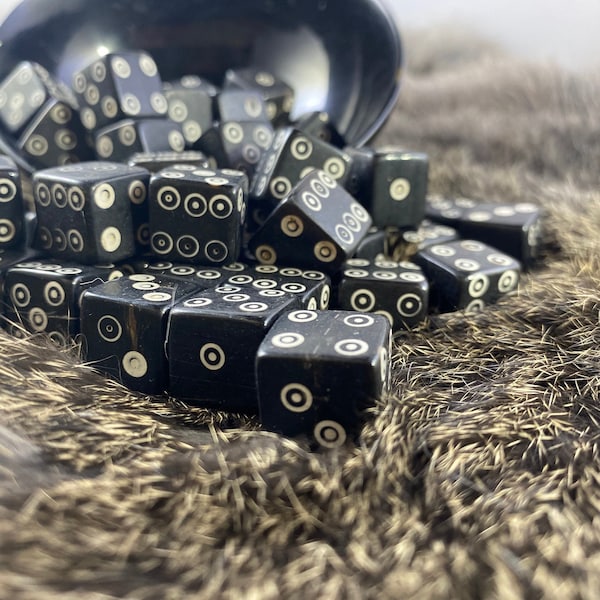 Medieval Horn Dice Set (qty 5) - Viking Spots Black D6 set for Gaming, SCA, Creative Anachronism