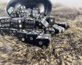 Medieval Horn Dice Set (qty 5) - Viking Spots Black D6 set for Gaming, SCA, Creative Anachronism