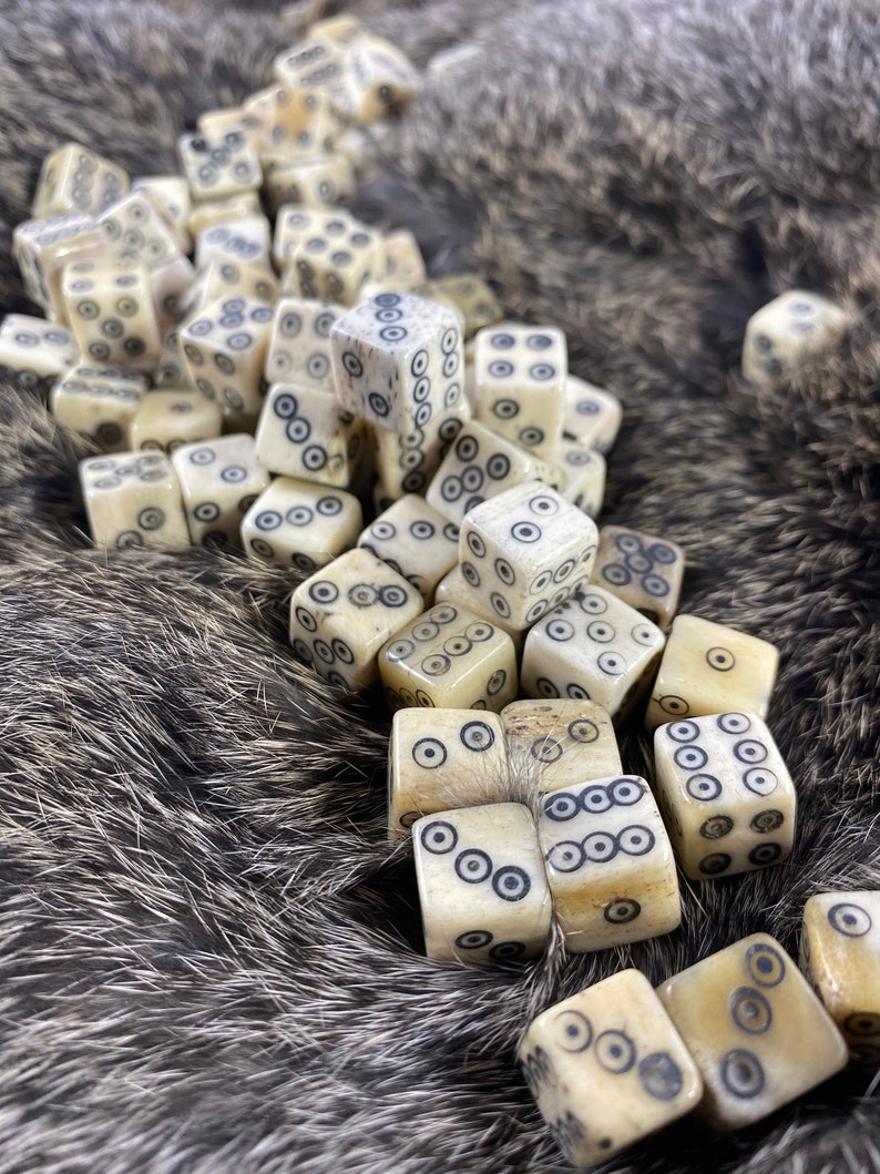 Medieval Bone Dice Set qty 5 Viking Spots D6 set for Gaming, SCA, Creative Anachronism image 2