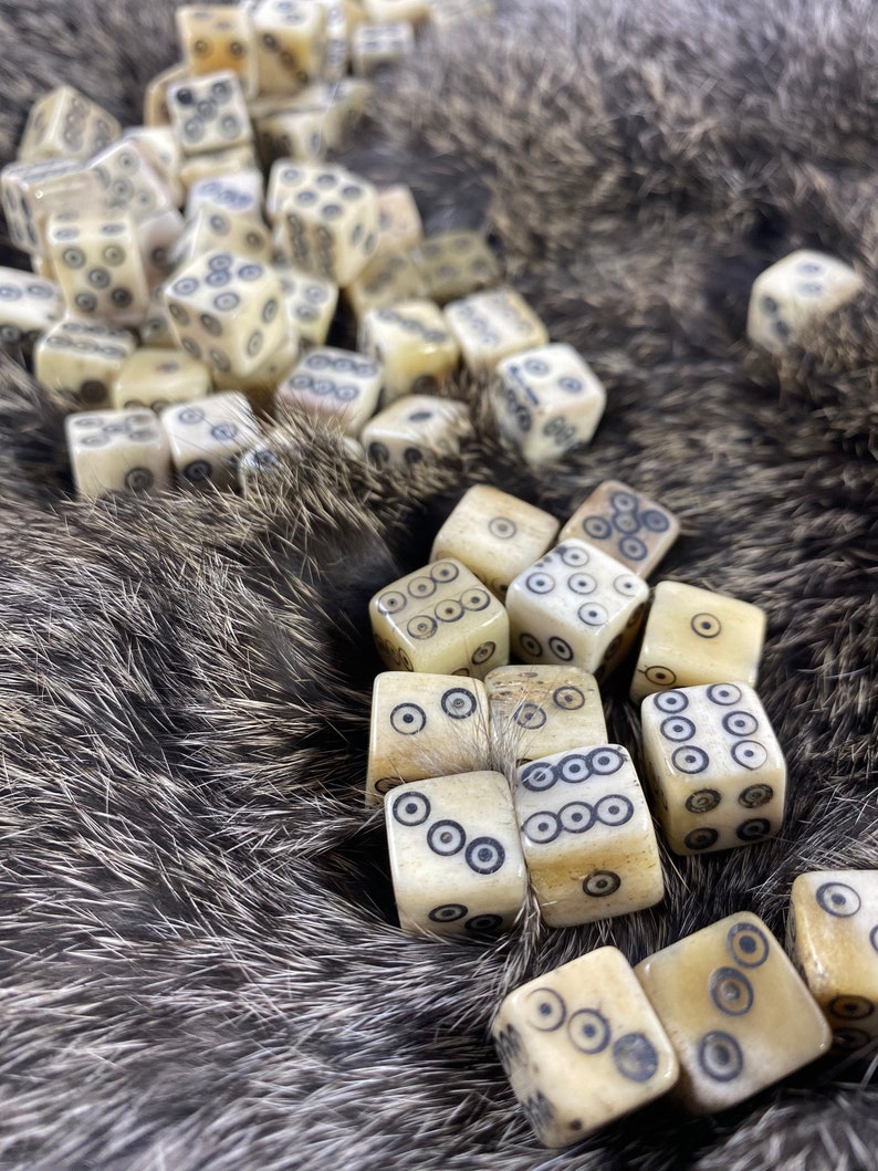 Medieval Bone Dice Set qty 5 Viking Spots D6 set for Gaming, SCA, Creative Anachronism image 1