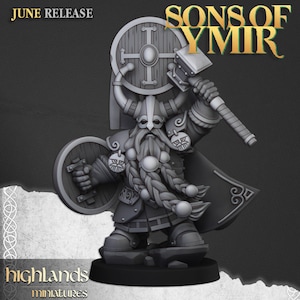 Dwarf Prince with Hammer and Shield | 28mm Scale | Highlands Miniatures - 3D Printed Fantasy Tabletop Miniature for Gaming