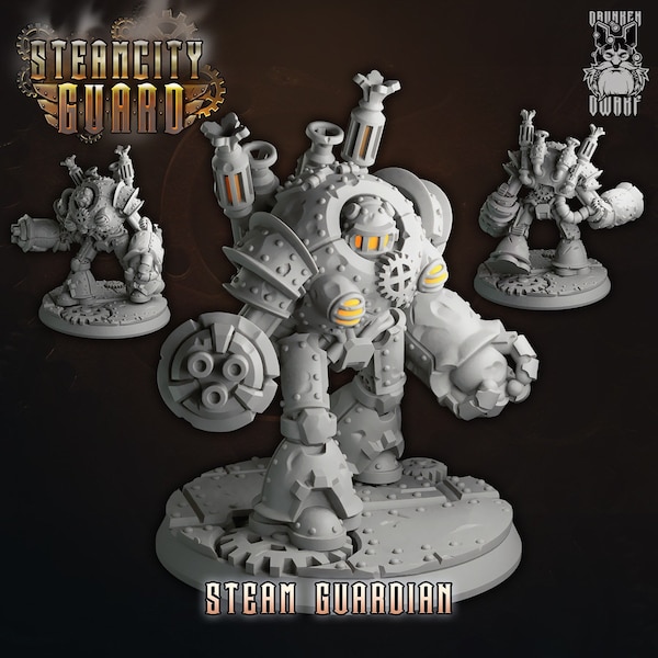 Steam Guardian robot | mech | 3D Printed Fantasy Tabletop Miniature for Gaming | 50mm and 64mm Base Size|