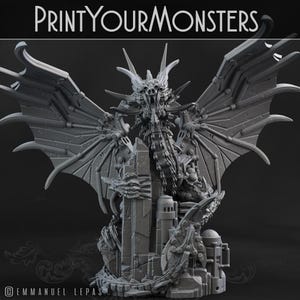 Robot Dragon – 3D Printed Robot Dragon Figurine – Sci-Fi Fantasy – Cyberpunk & Steampunk Dragon Miniature – Gamer DND Gift | 130mm Base