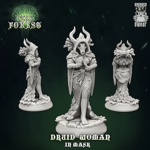 Druid Woman In Mask | 28mm and 32mm Scale | Premium 3D Printed Fantasy Tabletop Miniature for Gaming |