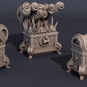 Coffres d&#39;imitation fantaisie | Taille du socle 25 mm | Lot de 5 - Imitation ornementale | Miniature de table Fantasy imprimée en 3D haut de gamme pour les jeux |