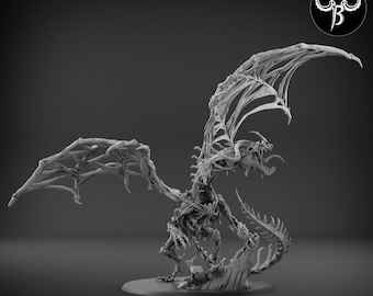 Knochen Zombie Drache | 130mm Basisgrößen | Premium 3D gedruckte Fantasy Tabletop Miniatur für Gaming |