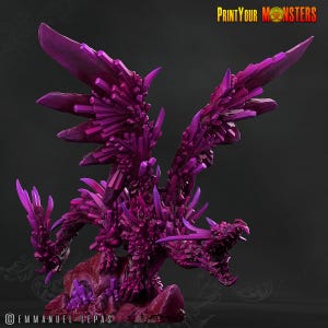 Amethyst Dragon | Crystal Dragon Figurine | Fantasy Miniature | DnD Monster | Dragon Statue | Tabletop RPG Mini | 130mm Base