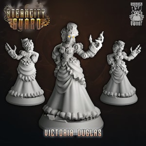 Steampunk woman | Victoria Duglas | 3D Printed Fantasy Tabletop Miniature for Gaming | 28mm and 32mm |