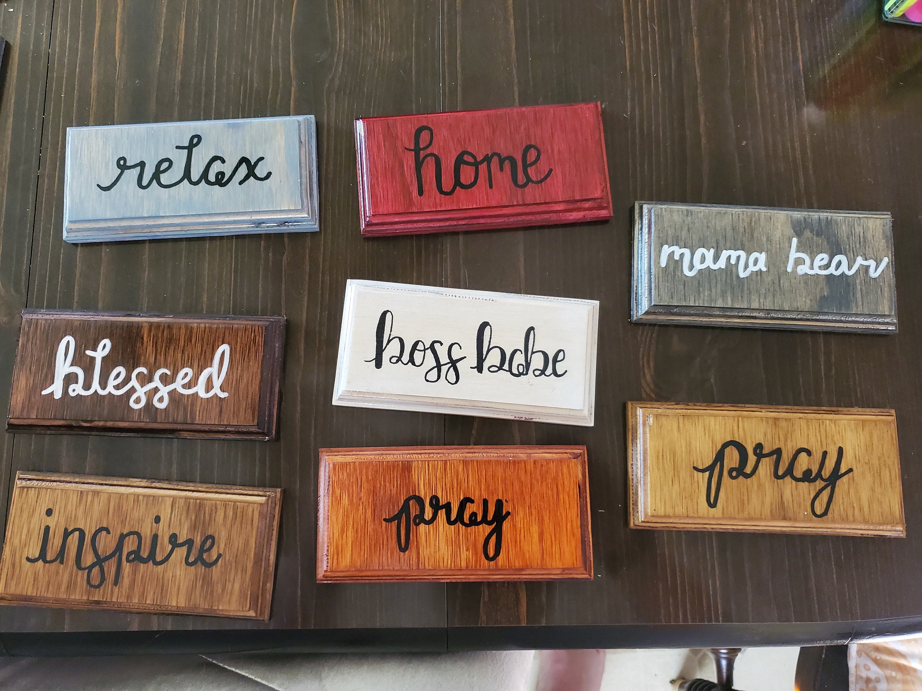 6 X 3 One Word Signs Stained Wood With Hand Etsy