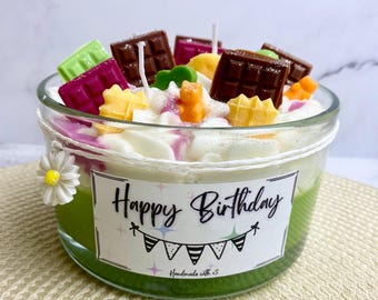 XXL "Happy Birthday" candle, handmade from vegan soy wax - Gift candle - Candle in a glass - Birthday candle - Personalizable