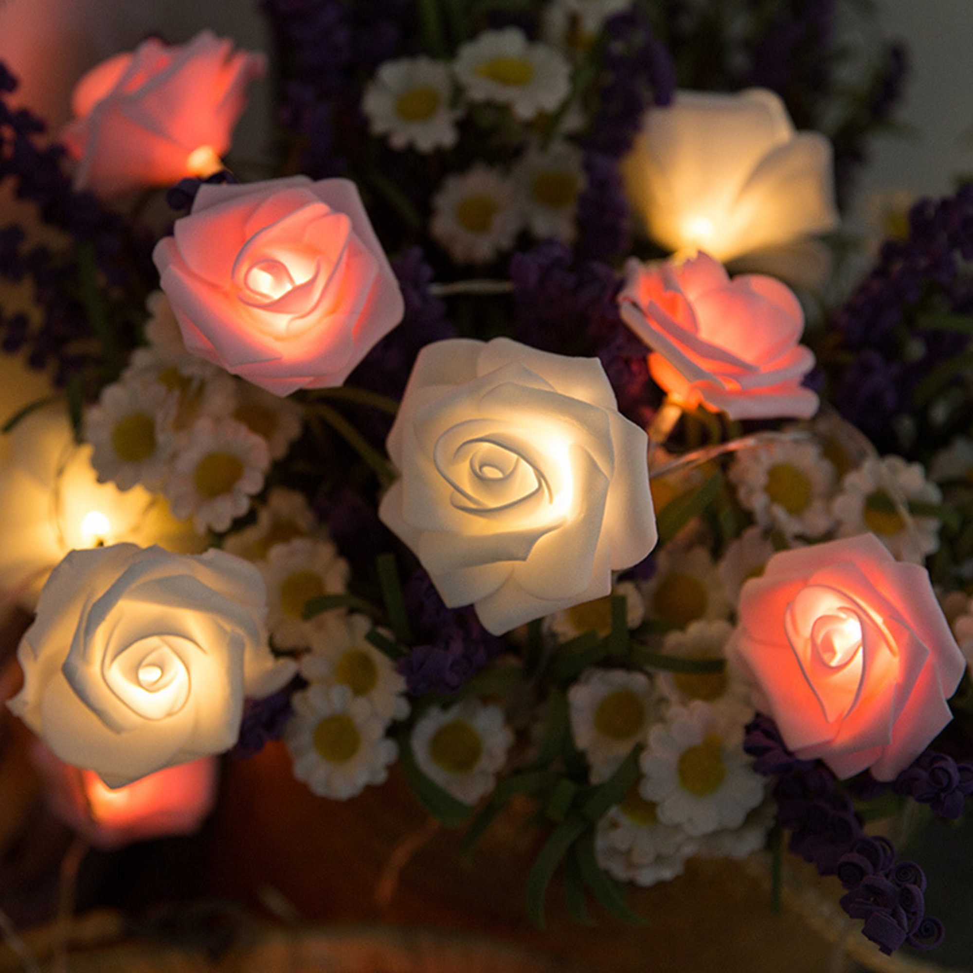 LED Rose Lights Rose Light Stringwarm White Yellow Pink Etsy UK