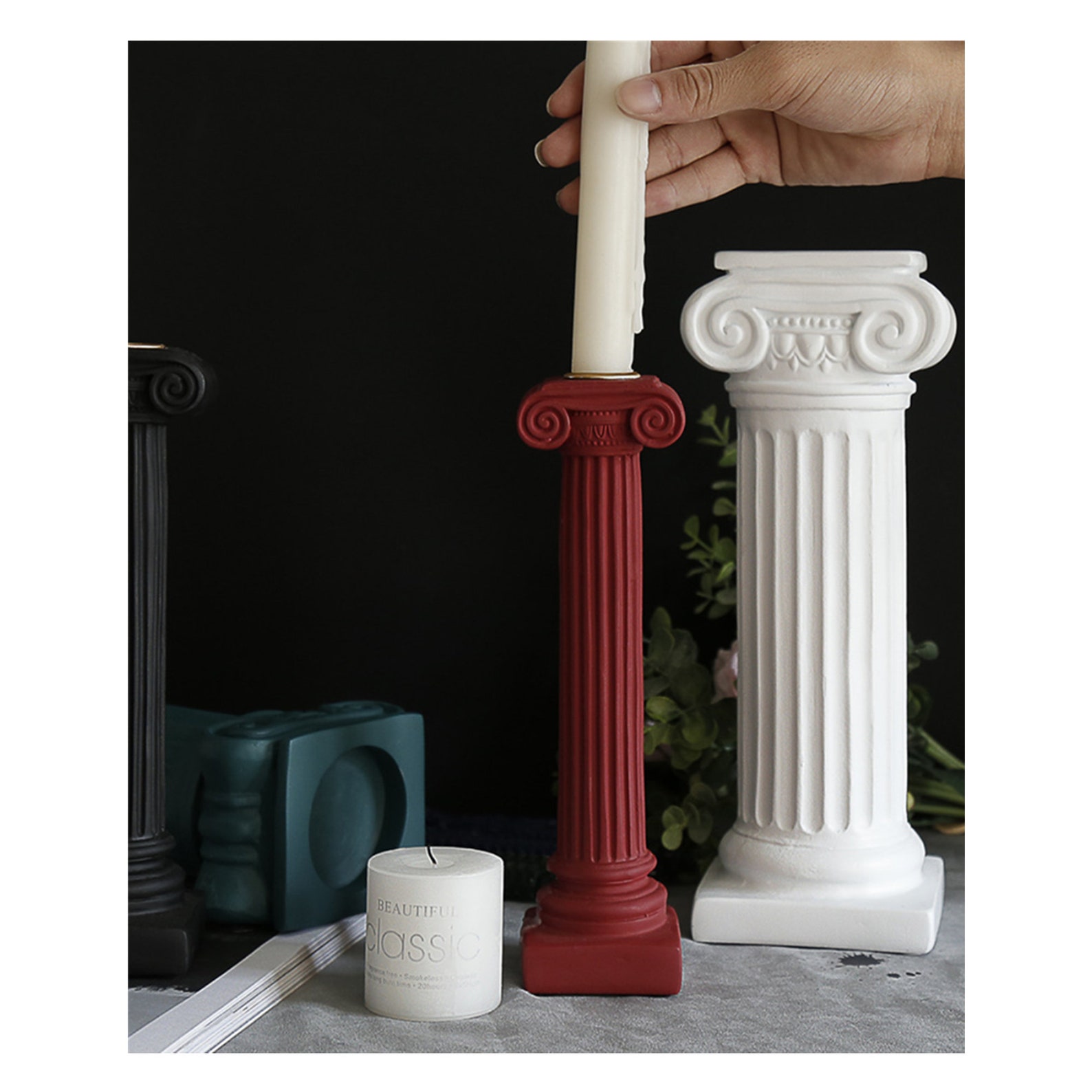 Resin Candle Holder/ Red/green/white/black/roman Pillar Candle Etsy
