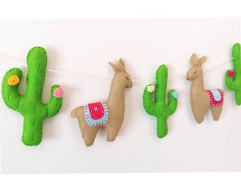 Llama and cactus, cactus garland, llama nursery decor, llama baby shower, llama garland, alpaca decor